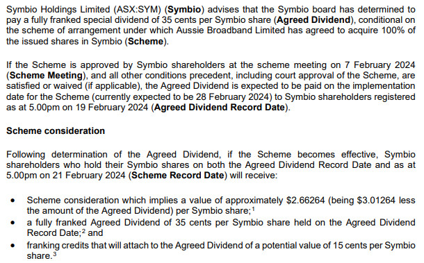 Feb 5, 2024 - Takeover offer: Symbio Holdings (ASX:SYM)