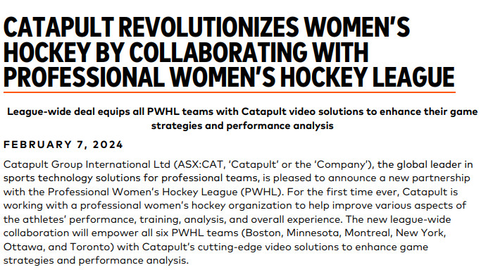Catapult (ASX:CAT) significant announcement