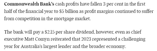 Commonwealth Bank (ASX:CBA) H1FY24 results