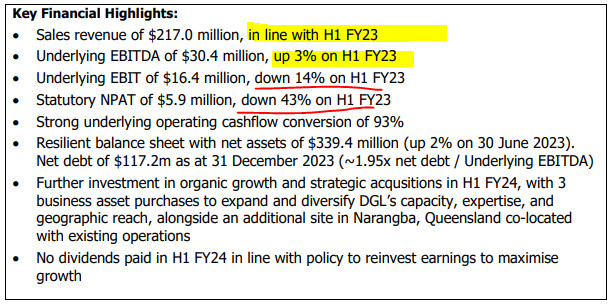 DGL earnings and outlook