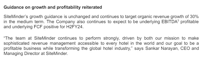 Quarterly Updates 29/4/24 - SiteMinder (ASX:SDR) guidance on growth and profitability