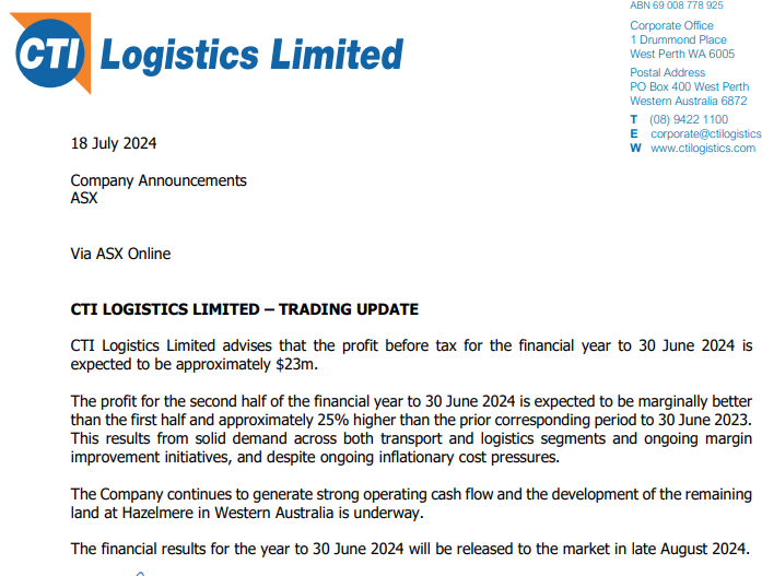 CLX trading update announcement