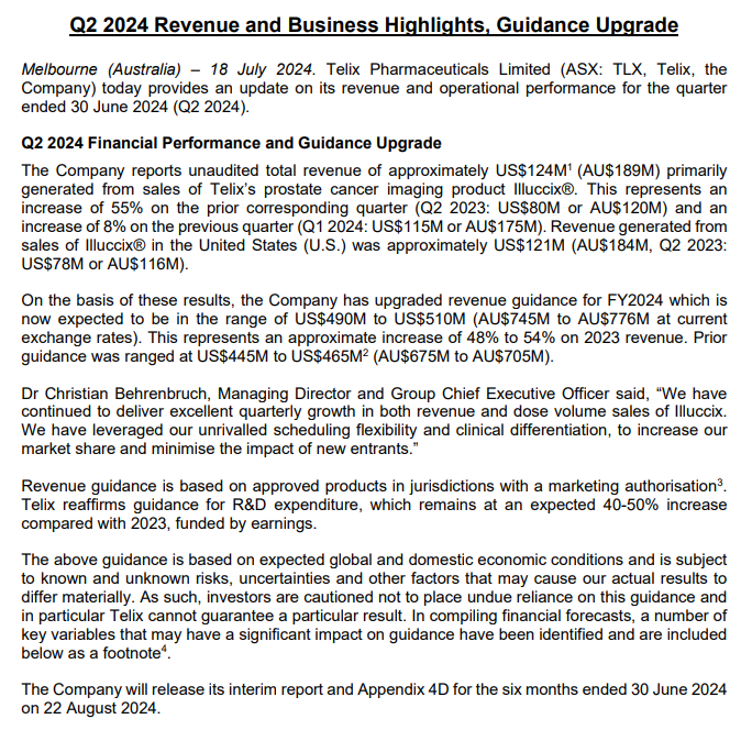 TLX Q2 revenue and business highlights announcement
