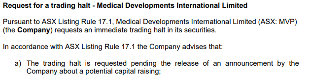 Announcements July 26 - ASX:MVP captial raise announcement