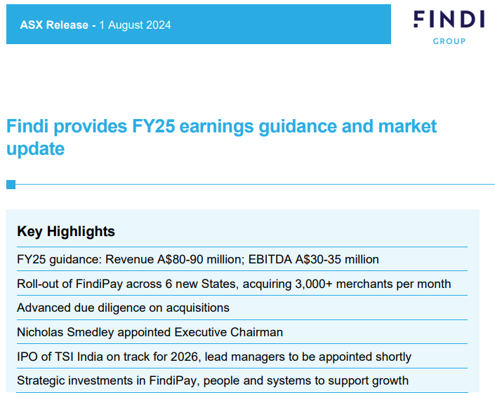 Findi (ASX:FND) Analysis - FY25 earnings guidance and market update summary